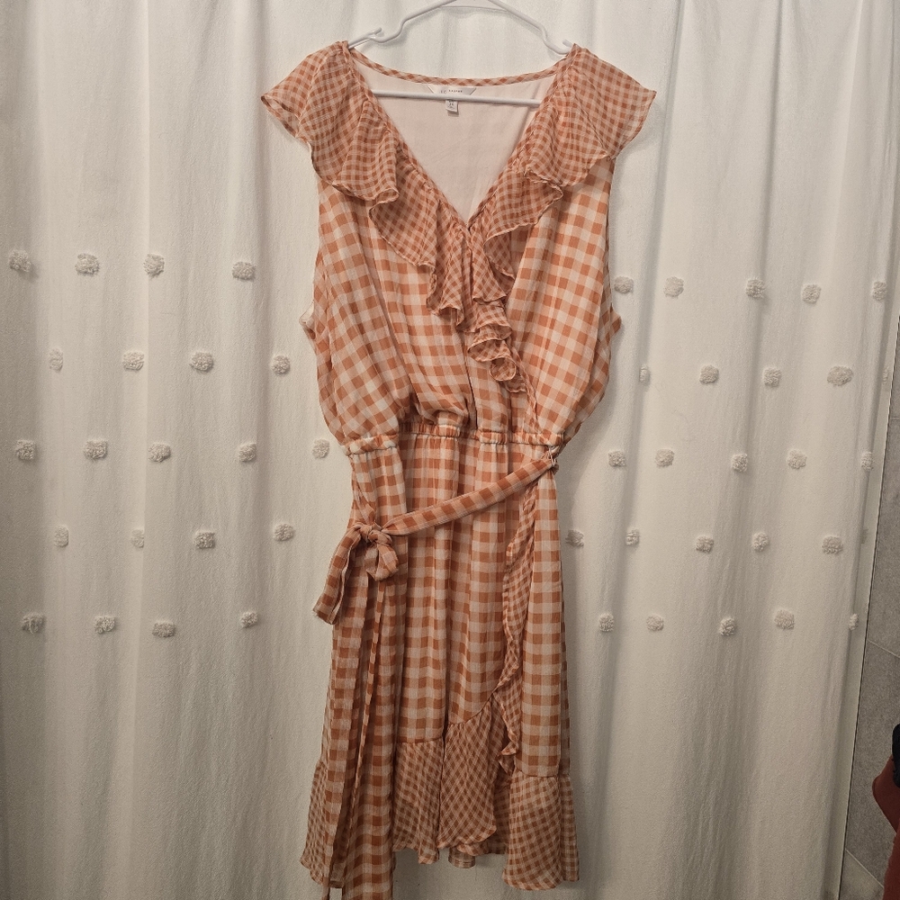 Lauren Conrad Gingham Ruffle Wrap Dress - Orange Size 3x